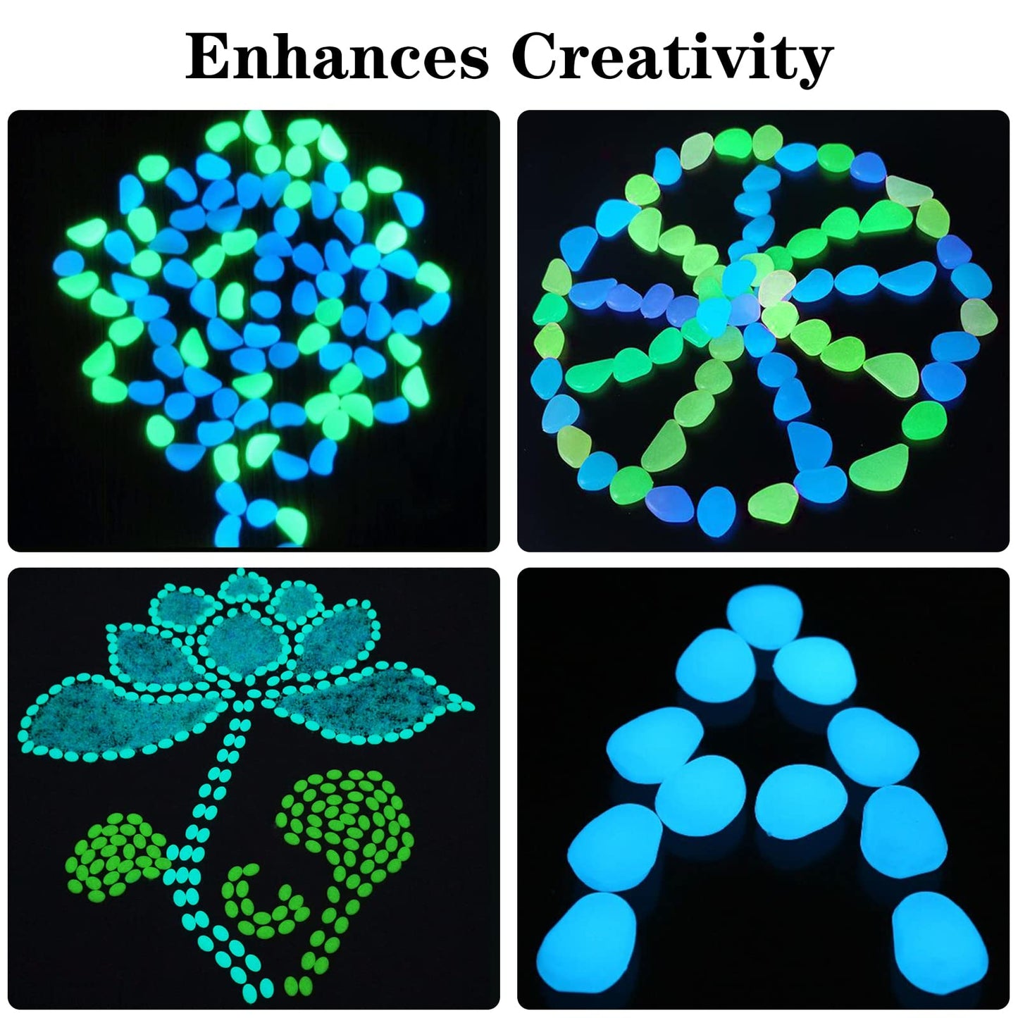 HMIEPRS 1000PCS Blue Long Term Glowing Decorative Stone, Glow in The Dark Rocks Light Perfect Indoor Outdoor Decor Fit for Garden Sidewalk Fish Tank Grass Flower Pots (0.3-04in/0.8-1cm)