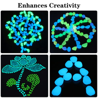 HMIEPRS 1000PCS Blue Long Term Glowing Decorative Stone, Glow in The Dark Rocks Light Perfect Indoor Outdoor Decor Fit for Garden Sidewalk Fish Tank Grass Flower Pots (0.3-04in/0.8-1cm)