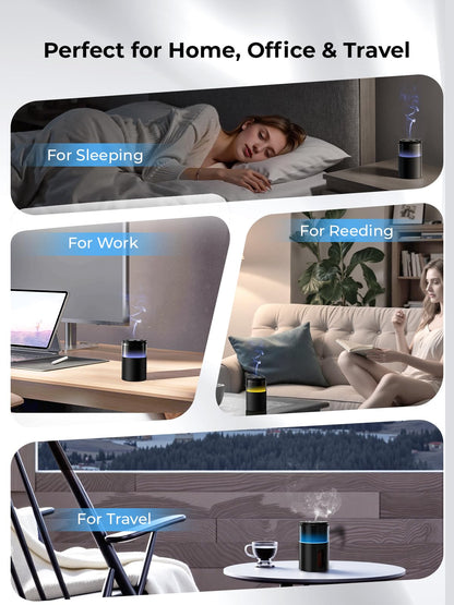 Pmsusoow Waterless Diffuser for Essential Oil: Mini Battery Scent Diffuser for Room&Home&Car with 9 Colors LED Light - Aroma Cool Mist Machine Charcoal Black