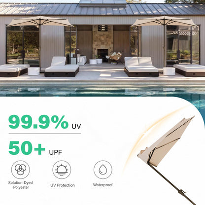 JEAREY 9ft Half Umbrella Outdoor Patio Umbrella Market Umbrellas with Crank, 1/2 Round Wall Umbrella 5 Sturdy Ribs UV Protection for Pool Garden Balcony Deck, Beige