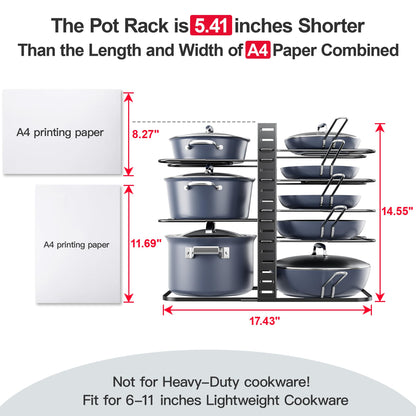ORDORA Pots and Pans Organizer under Cabinet 14.55 Height, Adjustable 8-Tier Pot Organizers inside Cabinet, Kitchen Organizers and Storage Fit 6-11 inch Lightweight Cookware