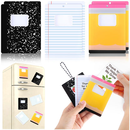 Poola Voidra 6 Pcs Teacher Appreciation Magnetic Gift Card Holder Composition Book Notebook Pencil Acrylic Gift Card Sleeves Thank You Teacher Money Holders for Back to School Appreciation Week