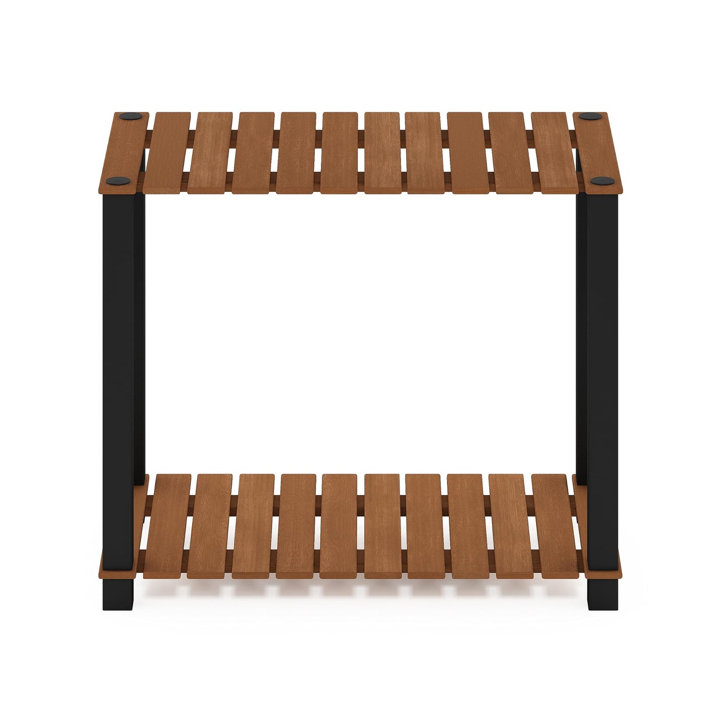 Furinno Pangkor 2-Tier Turn-N-Tube Indoor Outdoor Plant Shelf Large Rectangle Wood Stand with Square Poles, Natural/Black