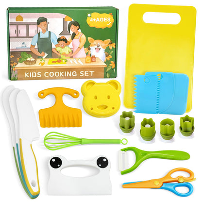 Chanking 17 Pieces Kids Safe Knife Set for Real Cooking Child-Friendly Plastic Chef Tools Montessori Kitchen Toys for Toddlers Birthday Gifts for Boys and Girls Ages 4+ (B)