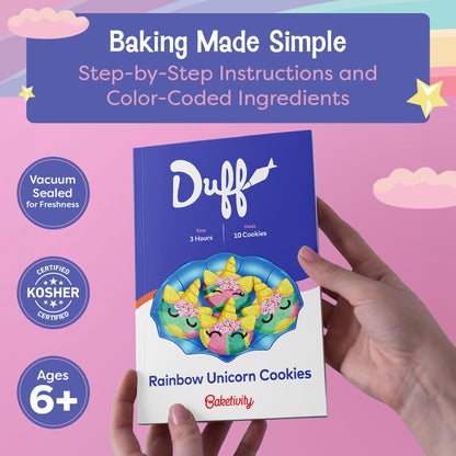 Baketivity x Duff Goldman Unicorn Cookies - Kids Baking Kit - Cooking Kits with Premeasured Ingredients, Decorating Supplies, STEM Activities - Kids Baking Sets for Girls, Boys Ages 6-12