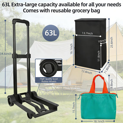 114-63L Cooler on Wheels with Handle, Insulated Leakproof Soft Cooler Carry Bag with Wheels and Handle Collapsible, Wheeled Cooler, Rolling Cooler Bag for for Camping, Fishing, Travel