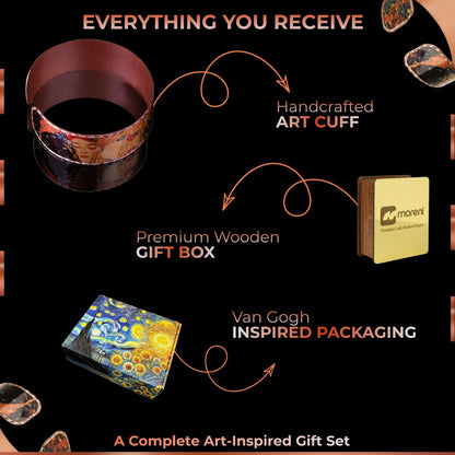 Moreni Copper Bracelet for Women – Handmade Engraved Cuff Inspired by “The Kiss” – Artistic Pure Copper Jewelry with Gift Wooden Box