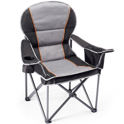 DUMOS Oversized Camping Chair for Adults, Heavy Duty 500 LBS Support Folding Outdoor Chair with Side Cooler Bag, Cup Holder, for Camp Beach Garden, Back Bag, Thicken 300D Oxford, Black