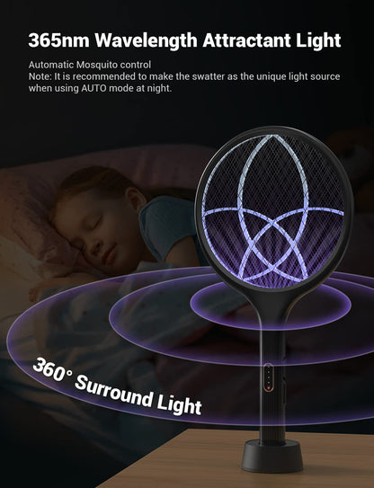 YISSVIC Electric Fly Swatter 4000V Bug Zapper Racket Dual Modes Mosquito Killer with Purple Mosquito Light Rechargeable for Indoor Home Office Backyard Patio Camping (Black-1 Pack)