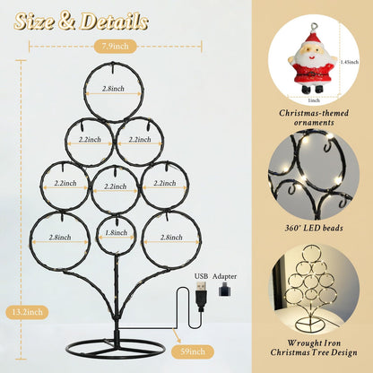 Tabletop Christmas Tree-Ornament Display Stand, 13.19-inch Metal Christmas Tree Wrought Iron with LED Lights, Suitable for Desktop Decoration, Home Decoration, Ornament Display Standparty Giftsi.