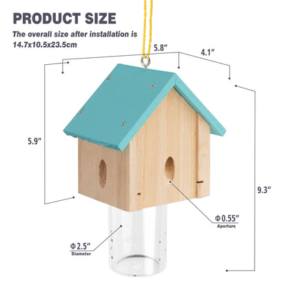 Carpenter Bee Trap for Outside - Best Bee Trap - Blue Cabin Style Nature Hanging Wood Carpenter Bee Traps Outdoor - Insect Traps with Removable Vault (1 Pack)
