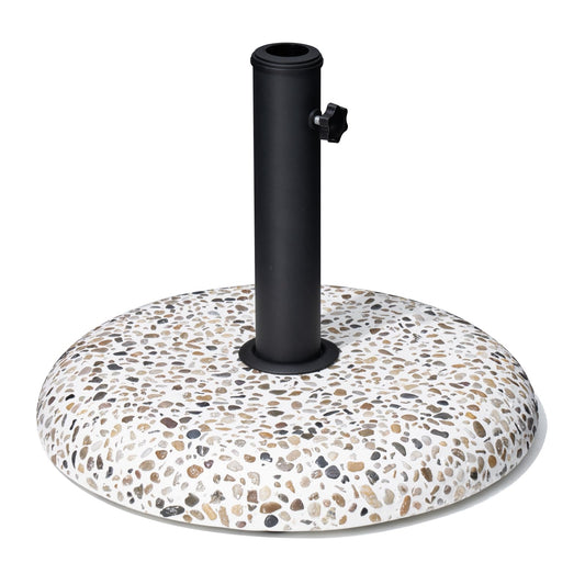 JOINHOM 45lbs Patio Umbrella Base, Outdoor Umbrella Stand, Concrete with Cobblestone Decor Heavy Duty Umbrella Holder Outdoor Base for Deck Poolside Yard (Cobblestone)