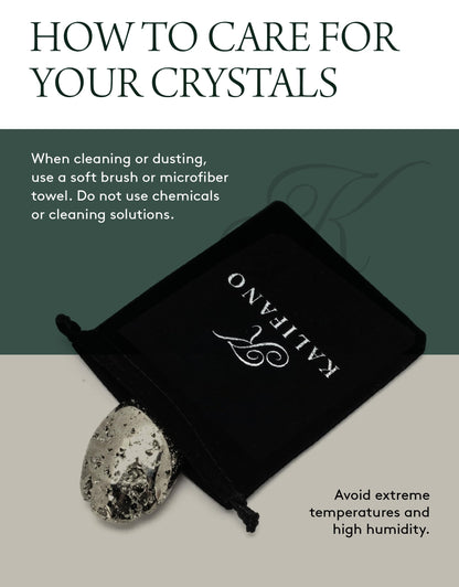KALIFANO Pyrite Palm Stone - High Energy Iron Piedra Pirita from Spain with Healing Properties (Information Card) Fools Gold Rock Reiki Crystal Used for Increased Willpower and Manifestation