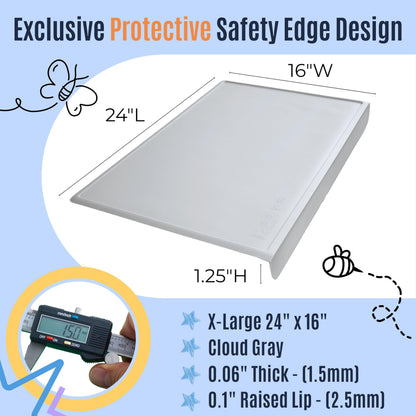 Silicone Craft Mat for Painting, PlayDoh and Art Projects with Angle-Protective Safety Edge – Toddlers & Kids Placemat – Non-Slip & BPA-Free Food Mat – 1.5mm Thick, 24"x16", Cloud Gray
