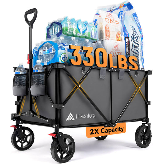 Hikenture Collapsible Wagon 330LBS Capacity, 200L Extra Large Wagons Carts Foldable, Heavy Duty Folding Wagon with All-Terrain Wheels, Utility Beach Wagons for Outdoor Garden