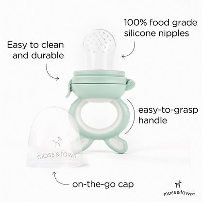 Moss and Fawn Forage Feeder - Baby Fruit Feeder, Frozen Breast Milk Popsicle Teether & Pacifier - BPA, PVC & Phthalate-Free - Fern