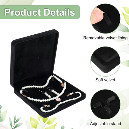 Meyeyaia 6 Pcs Velvet Jewelry Set Box Black Jewelry Display Box Jewellery Gift Boxes for Necklace, Ring, Earring, Bracelet, Pendant Mother's Day Wedding Travel Anniversary, 7.5 x 7.5 x 1.6 in