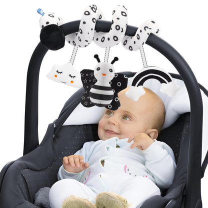 FPVERA Infant Car Seat Toys for Babies 0-6 Months: Travel Baby Toy for Rear Car Seat, Adjustable Mobile Activity Arch with Music, Sensory Hanging Toy Fits SafetyCrib, Stroller