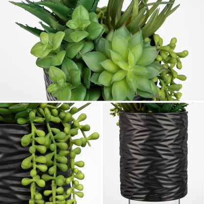 Hollyone Artificial Succulents in Pots Faux Succulents Plants Fake Succulent Arrangement Potted Plants with Black Ceramic Vase for Office Desk Bathroom Shelf Living Room Indoor Home Decor Large