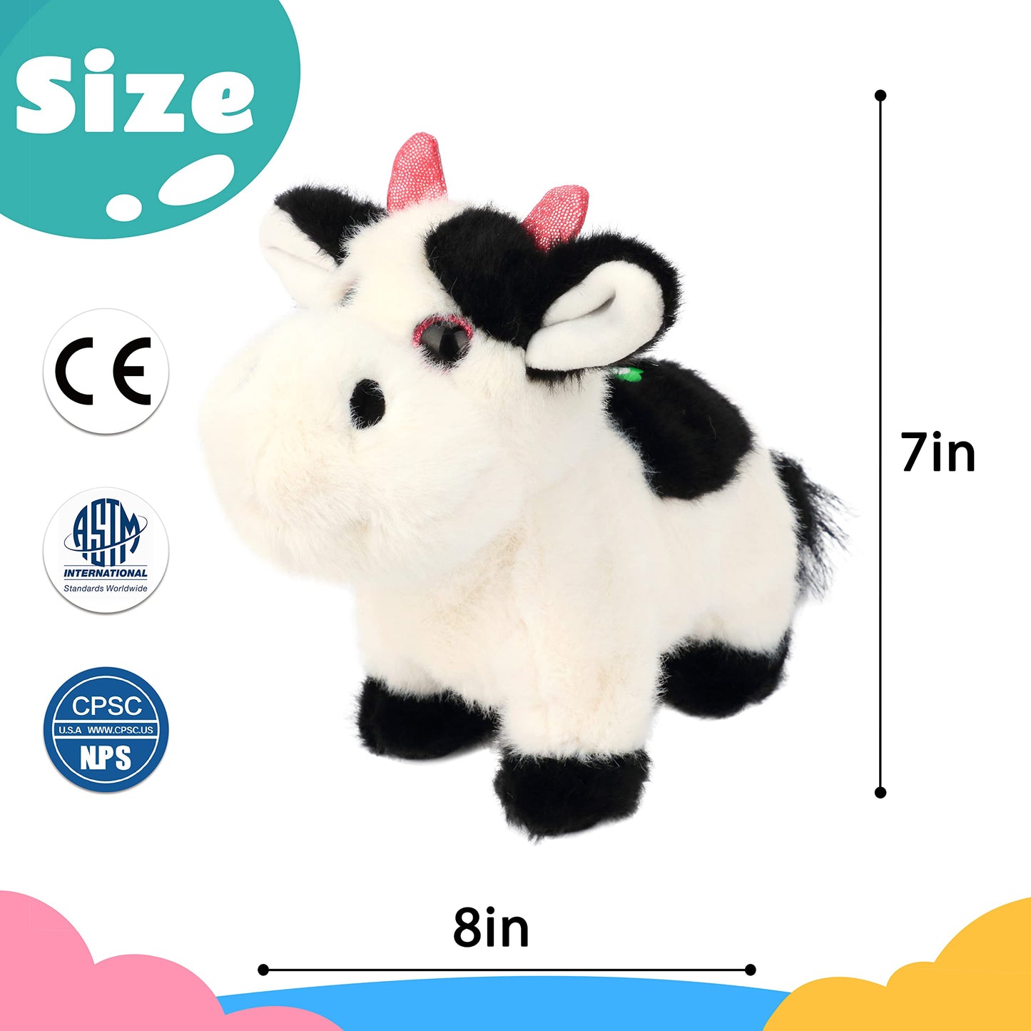 Cuteoy Walking Black Cow Stuffed Animal Speaking Moo Plush Cattle Electric Interactive Animated Plushies Toy for Girls Boys Birthday