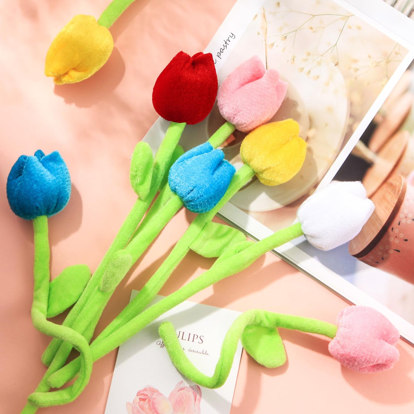 ZJoey 10 Pcs Plush Tulips Flower Stuffed Bendable Stems Plush Bouquet Toy Soft Rose Flower 12.6 Inch for Christmas 2026 Mother's Day Girl Girlfriend Wife(10 Pcs Colorful Tulip Series)