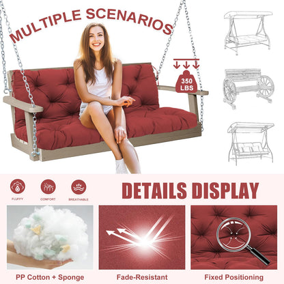 Porch Swing Cushions Outdoor 60 inch x 40 Waterproof Swing Cushions 3 Seater Replacement with Backrest & 8 Ties 5" Thick Bench Swing Cushions for Outdoor Furniture Patio(Wine red)