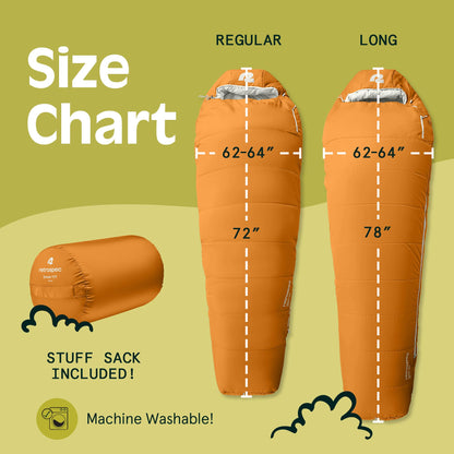 Retrospec Dream 15 Mummy Sleeping Bag for Camping - Insulated Cold Weather, Lightweight, Water-Resistant With Adjustable Draw Cords and Stuff Sack