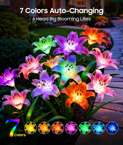 LETMY Solar Garden Lights, 4 Pack Solar Flower Lights with 6 Head Bigger Lily Lights, IP65 Waterproof Solar Lights Outdoor, Decorative Lights for Garden, Patio, Yard, Flower Bed