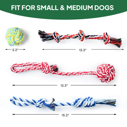 TwoEar Dog Rope Toy 4 Pack - Puppy Teething Toys for Small Breed - Indestructible Dog Chew Toys for Aggressive Chewers - Cotton Tug of War Dog Toys for Boredom, Teeth Clean
