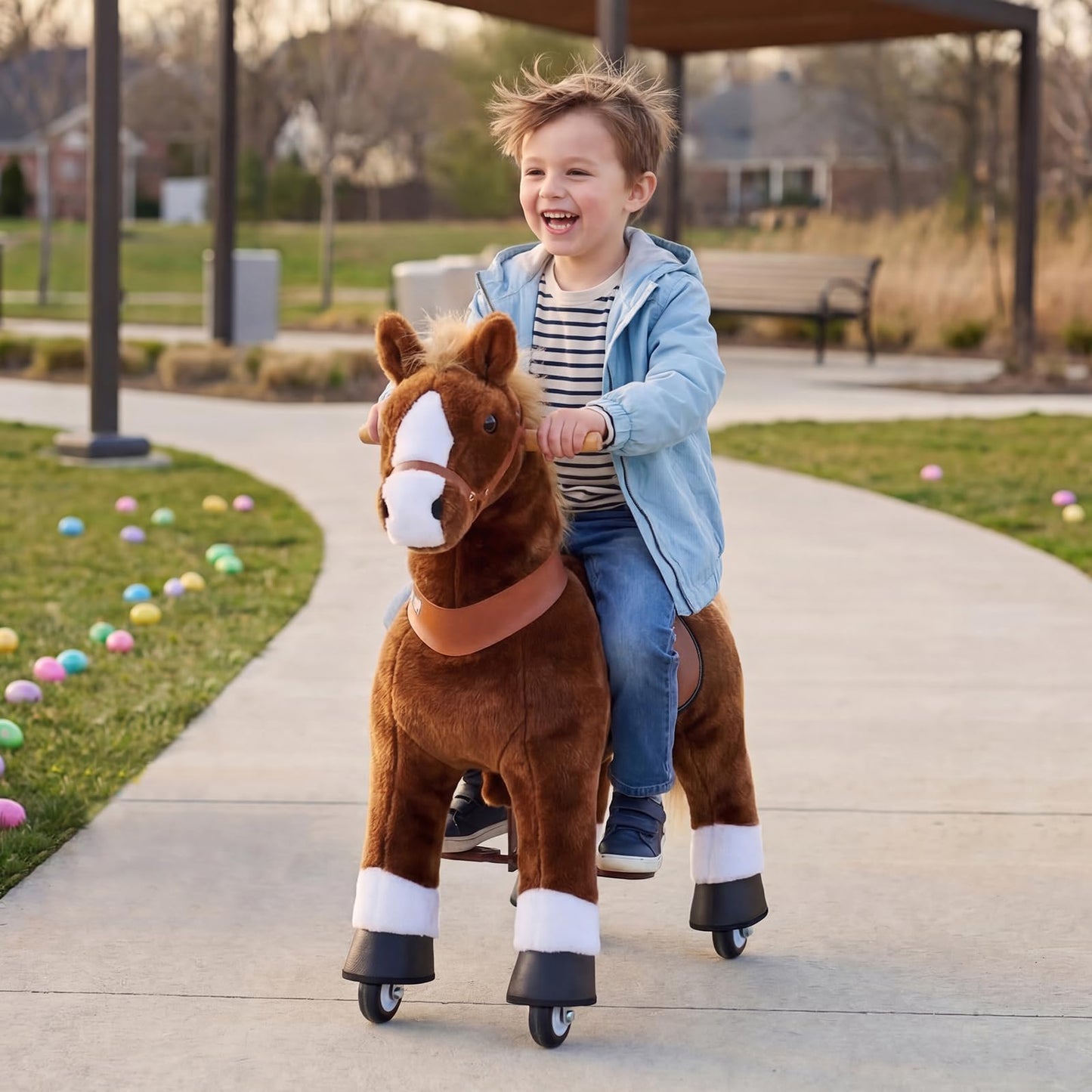PonyCycle Ride on Horse Toy for Toddlers 3-4, Sound Function, Ride on Pony with Brake, Kid Powered, Mechanical Walking Horse Stuffed Animal, Ride on Pony, Everyday Fun Size 3 Brown Ux324