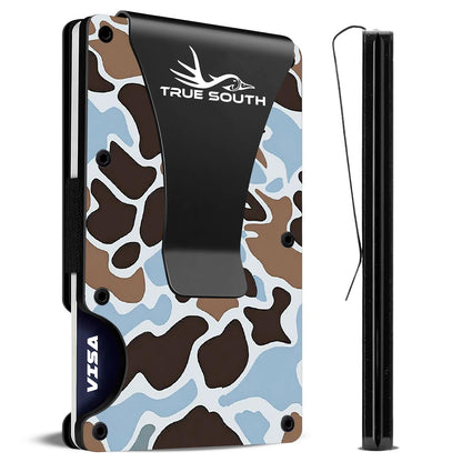 True South RFID Blocking Slim Metal Wallet with Money Clip | Minimalist Alumium Card Holder - Camouflage Front Pocket EDC Wallet for Men, Gift for Him