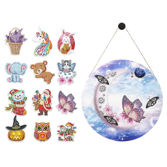 ZSNUOK Interchangeable Diamond Painting Welcome Home sign for Front Porch, 5D Special Shape Drill Rhinestone Hanging Tag with 12pcs Stickers Diamond Painting Hanging Sign Sky Pendant for Door Decor