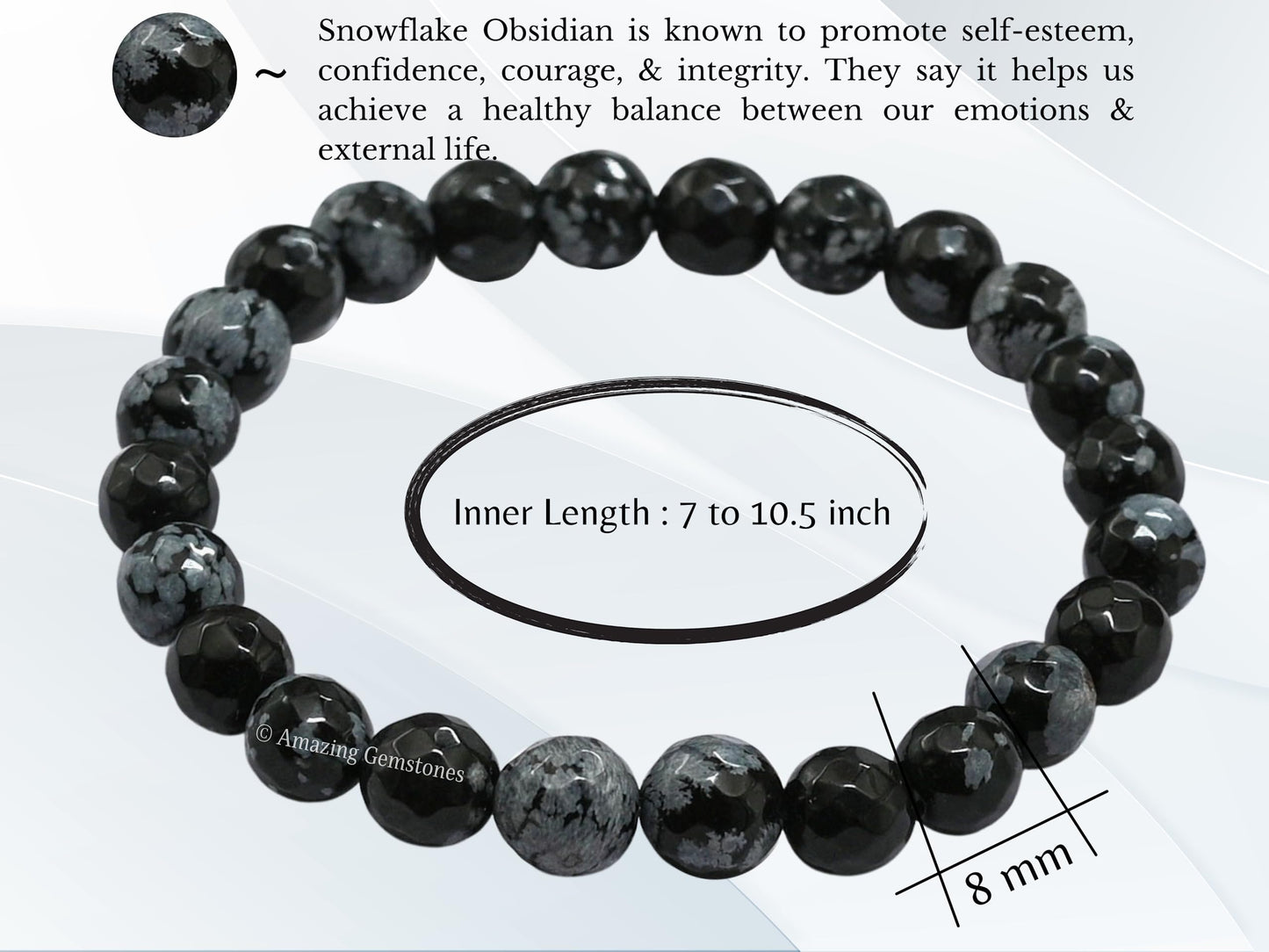Amazing Gemstone Snowflake Obsidian Bracelet for Women - Chakra Mens Bracelet Protection Crystals and Healing Stones - Blessing Spiritual Meditation Stocking Stuffers (Faceted Beaded Bracelet)