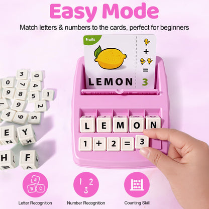 ACGROW Educational & Learning Toys for Kids, 3-8 Years Old Matching Games with Letter & Math Flash Cards, Christmas Birthday Gifts for Preschool Boys Girls Grandkids- Pink
