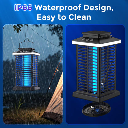 Bug Zapper Outdoor, Mosquito Zapper 3 in 1 Rechargeable Bug Zapper Outdoor with 5000mAh Battery & LED Night Light, 4000V Electric Fly Zapper for Outside,Patio,Backyard,Garden Black