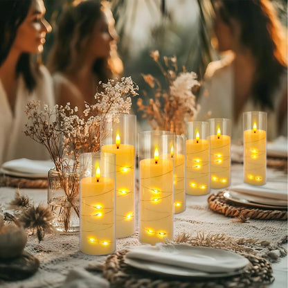 Grcdoyvl 24-Piece Ivory Flameless LED Candles with Remote, Embedded Fairy Lights for Christmas Decor. Battery-Powered with Timer, Safe & Elegant for Cozy Romantic Home, Wedding, Party.
