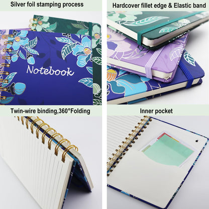 Aacehlh 3 Pack Hardcover Spiral Notebook Journal for Women,A5 College Ruled Notebooks with Pocket,8.5"x 5.7",160 Pages,Cute Journals for Daily Study or Work