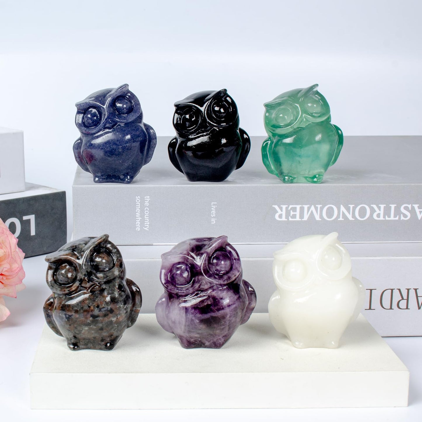 QLRSUXN 2 Inch Owl Figurine Handcrafted,Amethyst Healing Crystal Animal Sculpture,Home Decor Unique Gift for Collectors,Crystal Artwork Nature Lovers Birthday Anniversary Present Spiritual Gift