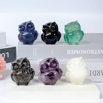 QLRSUXN 2 Inch Owl Figurine Handcrafted,Amethyst Healing Crystal Animal Sculpture,Home Decor Unique Gift for Collectors,Crystal Artwork Nature Lovers Birthday Anniversary Present Spiritual Gift