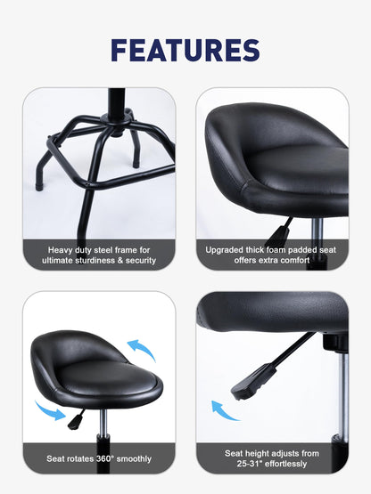 SMART JERRY - Garage Shop Stools, Counter Height Bar Stools, Swivel Barstools Height Adjustable, Work Bench Stool with Back, Kitchen Bar Height Chairs, Black (330lb Weight Capacity)