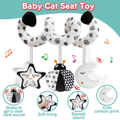 GKDOMS Baby Spiral Hanging Stroller and Car Seat Toys Black and White High Contrast Sensory Toy Newborn Plush Activity Toys Party Favors Quality Baby Shower Valentine's Gifts