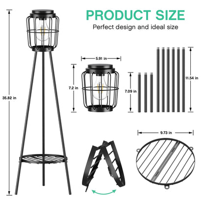 VISFLAIR Solar Lights with Plant Stand, Outdoor Floor Lamp, Waterproof Solar LED Edison Bulb Light Flower Shelf for Patio Porch Deck Yard Garden Decor-1 Pack