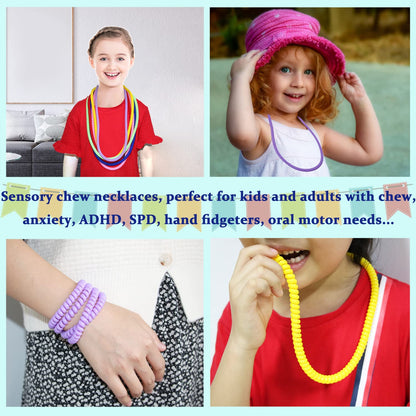 Olugu Sensory Chew Necklaces Bracelets for Boys and Girls, 16 Pack Stretchy Fidget Toys for Kids with Autism ADHD SPD, Oral Motor Aids Bracelet necklace set Jewelry Reduce Biting Stress and Anxiety