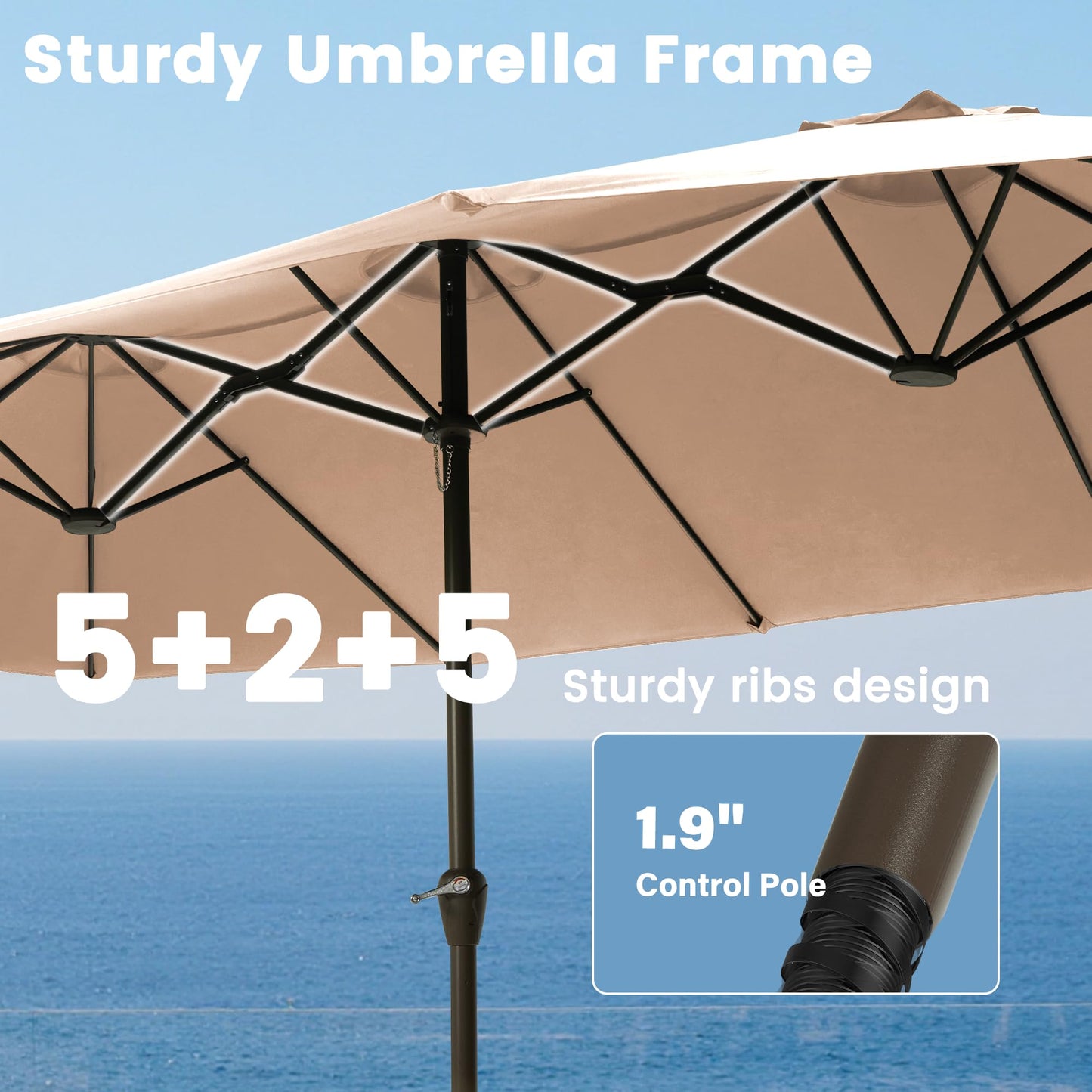Ayge 15FT Patio Umbrella with Base,Large Outdoor Double-Sided Rectangle Umbrella with Crank Handle, Market Umbrella for Poolside Garden Deck Backyard Beach Pools,Beige
