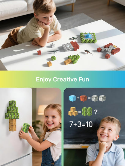 Veecafiodi Magnetic Blocks 108PCS, Dinosaur Magnetic Building Blocks with 6 Dinosaur Figures, Magnetic Blocks for Kids Ages 3-5, 4-8, STEM Construction Toy