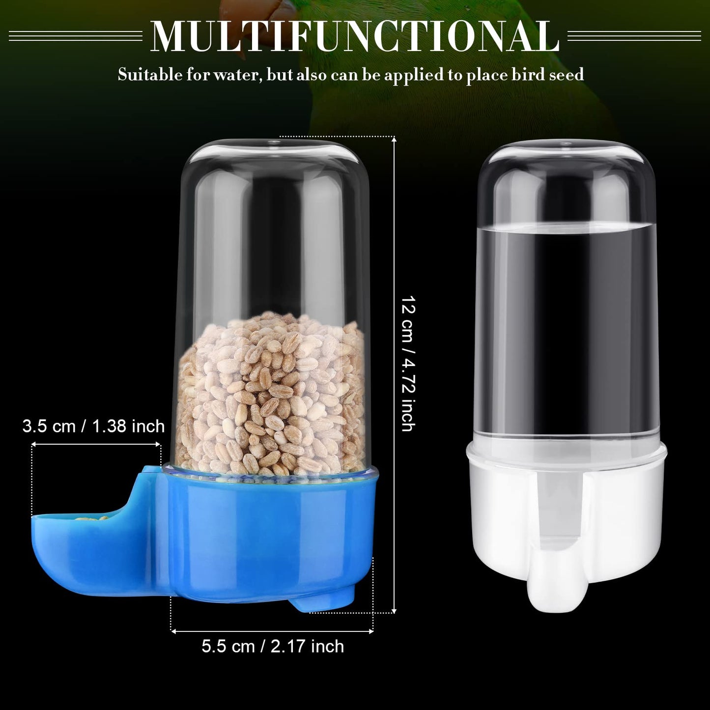 Weewooday 4 Pieces Automatic Bird Feeder Cage Water Dispenser Bird Water Feeder Hamster Cage Waterer Accessory Drinker Bottle for Hamster Parrot(Classic Style,Blue, White,200 ml)