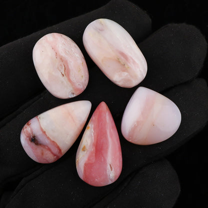 CRYSTALINES 5pcs, Natural Pink Opal Gemstone, Bulk Flatback Cabochon Stone, Chakra Healing Crystals, Wholesale Polished Loose Supplies-DIY Jewelry Making, Wire Wrapping, Gem Collection