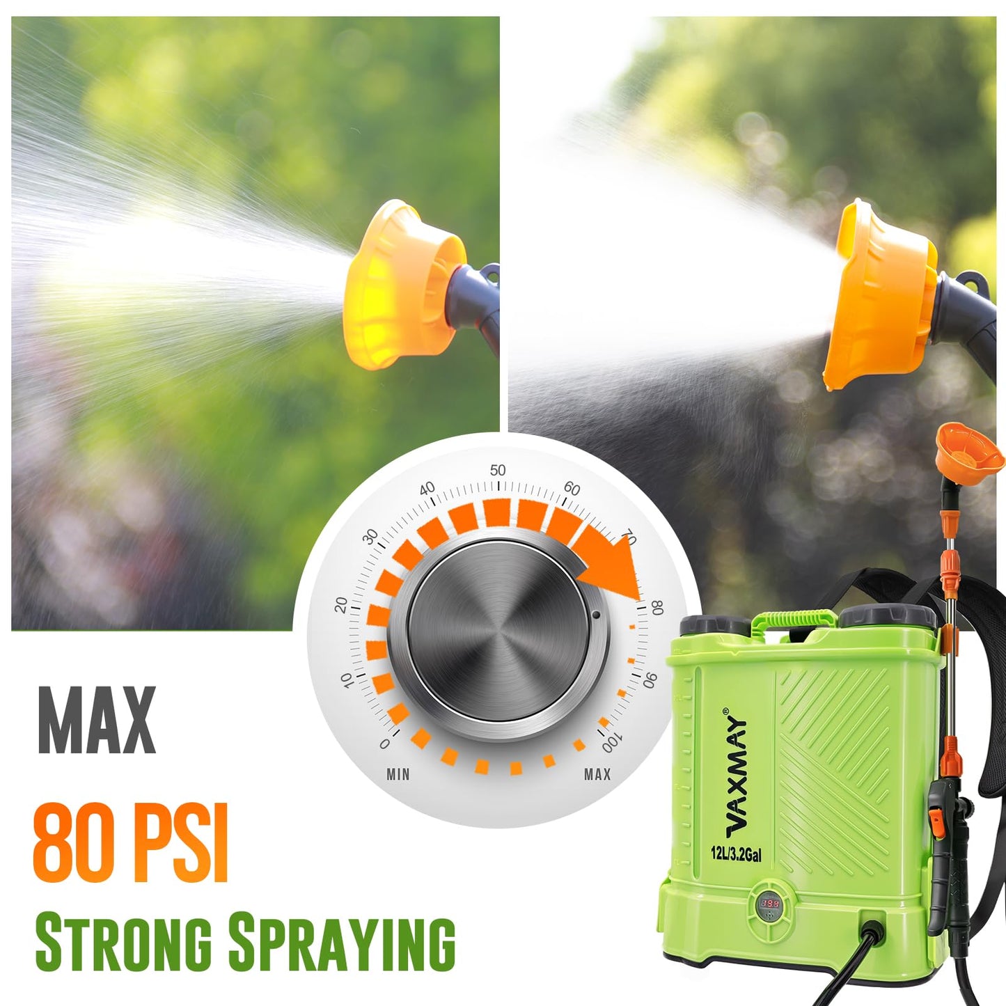 Battery Powered Backpack Sprayer 3.2 Gallon, VAXMAY 80 PSI Electric Garden Sprayer Works with Makita 18V Battery, Weed Lawn Sprayer with Telescopic Wand, 5 Nozzles, 2.0 Ah Battery & Charger Included