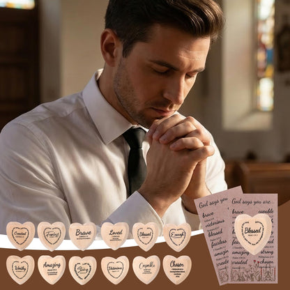 48 Set God Says You are Wood Heart Small Christian Gifts Bulk Religious Gifts Pocket Heart Token with Bible Verse Word Holy Week Affirmation Church Gift for Adults Sunday School Easter Supplies