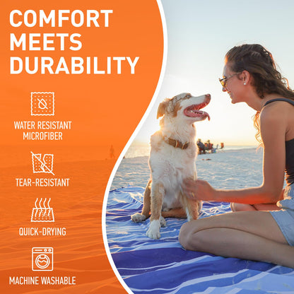 Everlasting Comfort Large Beach Blanket Waterproof & Sandproof - 80" x 80"/ 6.7ft x 6.7ft - Lightweight Picnic Mat, Camping Necessities for 4 People - Accessories for Outdoor Festivals - Blue